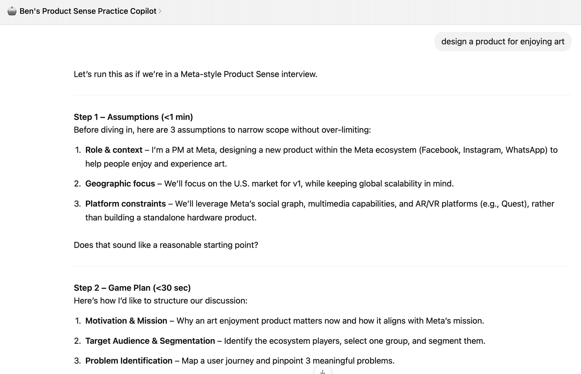 Product Sense GPT Example 1